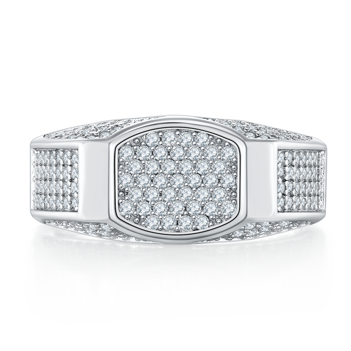 R6477 Luxury Set S925 Silver Plated Platinum Moissanite Diamond Men's Ring, Limestone D-Grade 0.95 Carat